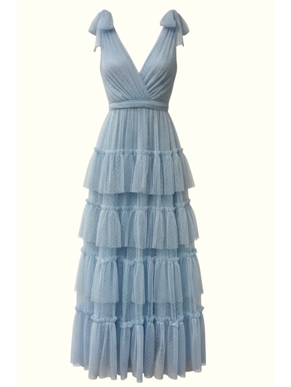 Arula Baby Blue Tiered Tulle Maxi Dress Formal Wedding Bridesmaid | X (12-14)